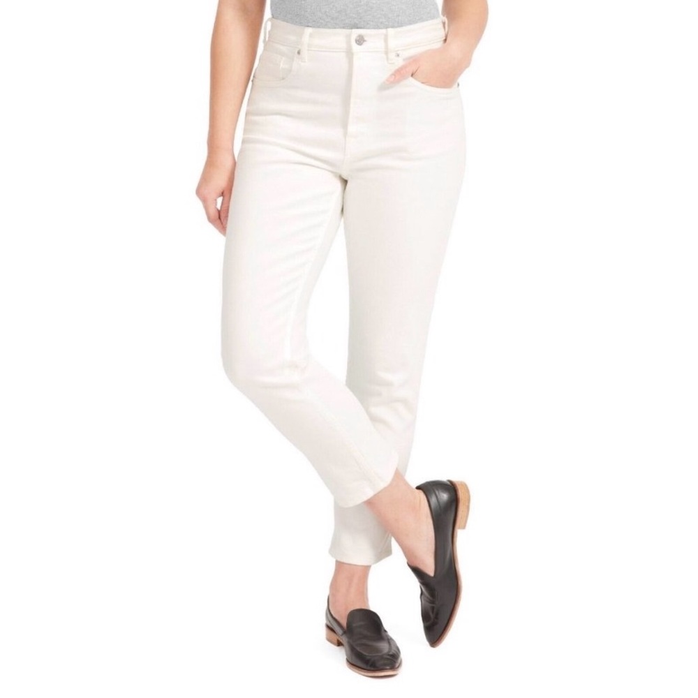 Everlane High Rise Straight Ankle Jeans in Bone White